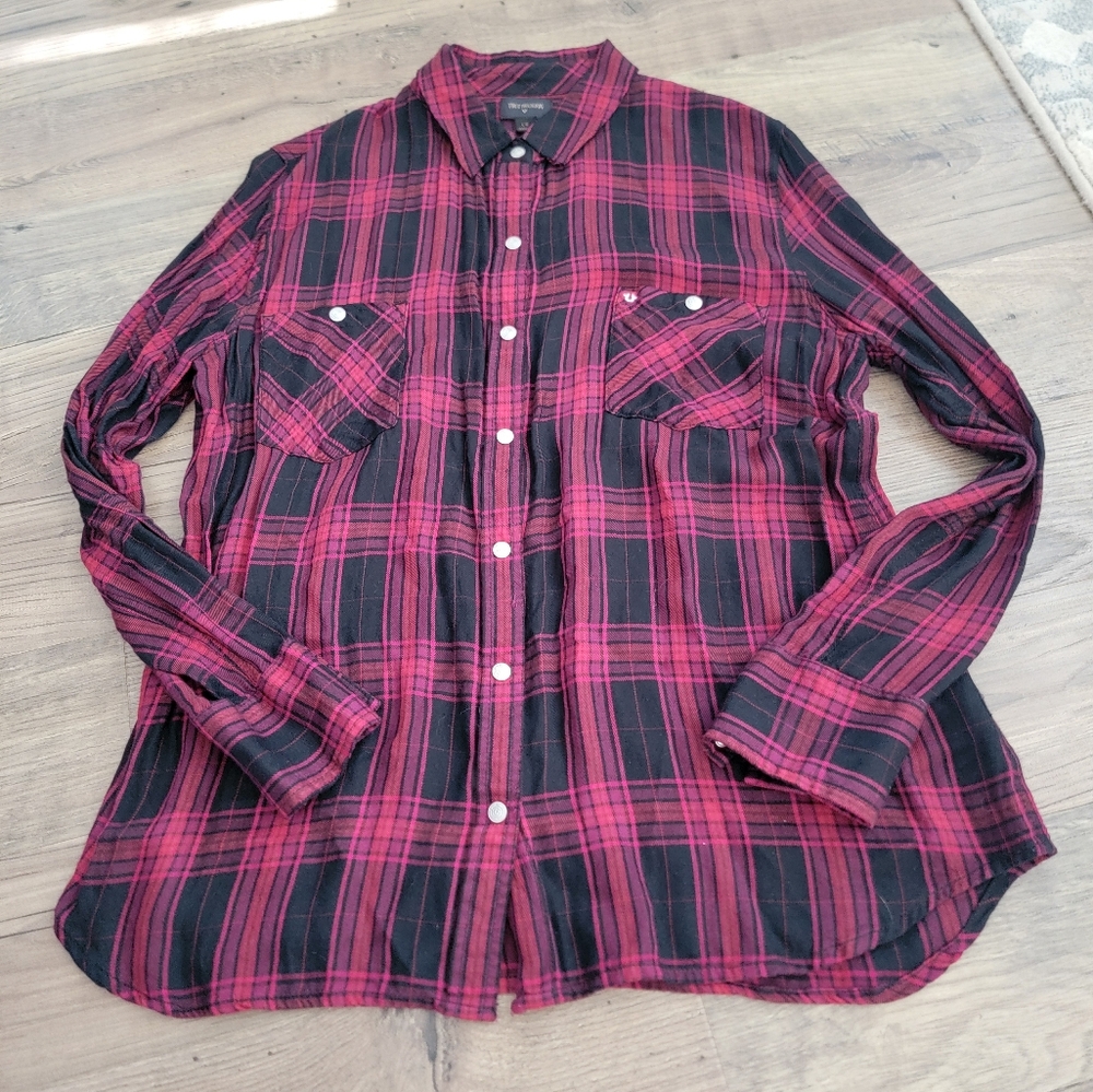 True Religion Utility Plaid Button Up Size Large